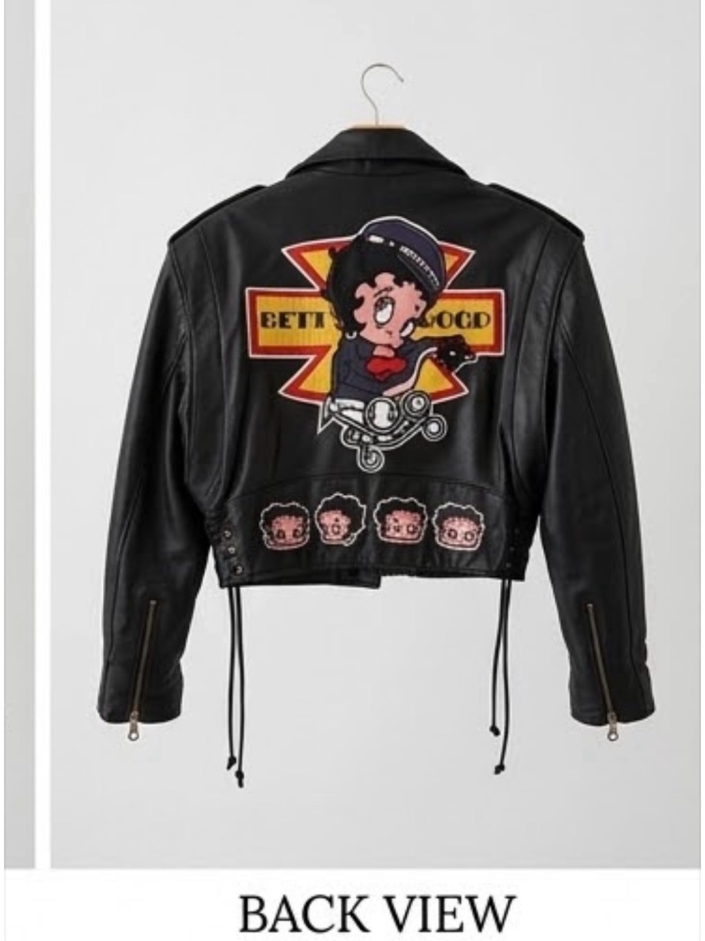 JH Black Leather Moto Jacket with Betty Boop Patch